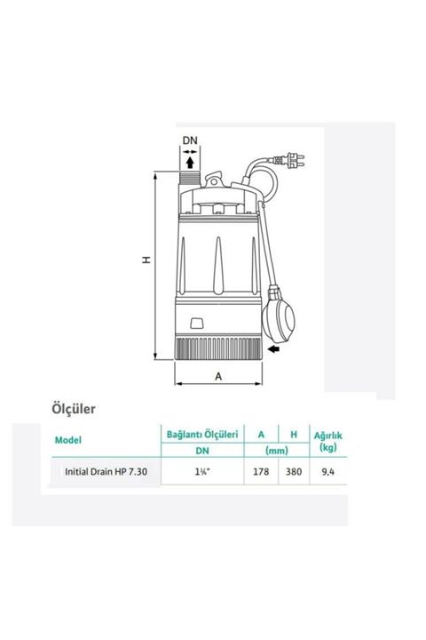 Wilo Drain Hp 7.30 Yüksek Basınçlı Drenaj Dalgıç Pompa 30 Mss 4.8 M³/h 220 Volt