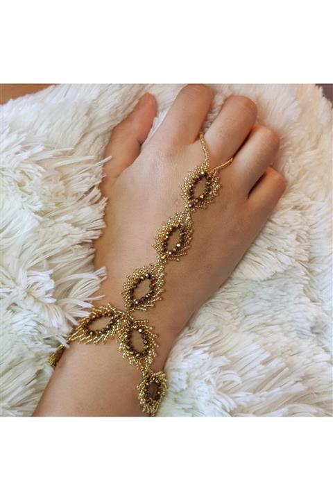 Handmade By HLY El Yapımı Gold Kristal Taşlı Şahmeran