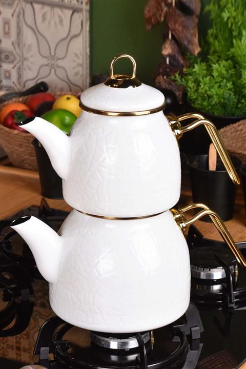 Bambum Sultan - Rölyefli Çaydanlık Takımı Beyaz