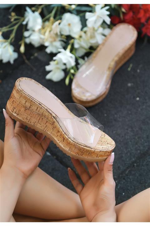 Geyik Giyim Vizon Şeffaf Tek Bant Dolgu Topuk Terlik