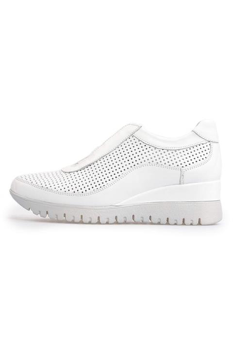 Flower Kadın Beyaz Deri Dolgu Topuk Lastik Detaylı Günlük Ayakkabı