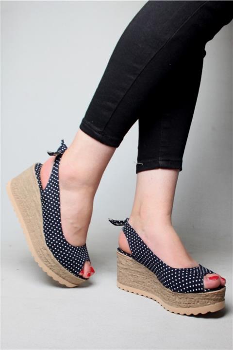 Lanina Açık Ve Dolgu Taban Puantiyeli Sandalet Lacivert