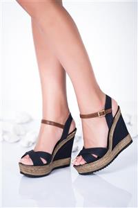 Fox Shoes Lacivert Kadın Dolgu Topuklu Ayakkabı