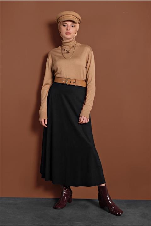 TRENDTESETTÜR Kadın Siyah Volanlı Süet Etek 1695