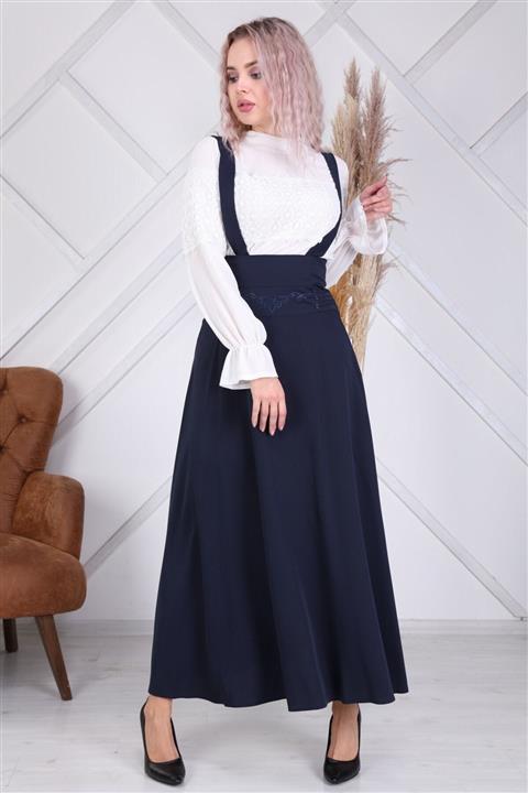 apsen Kadın Lacivert Taş Detaylı Tesettür Salopet Etek 1952/106