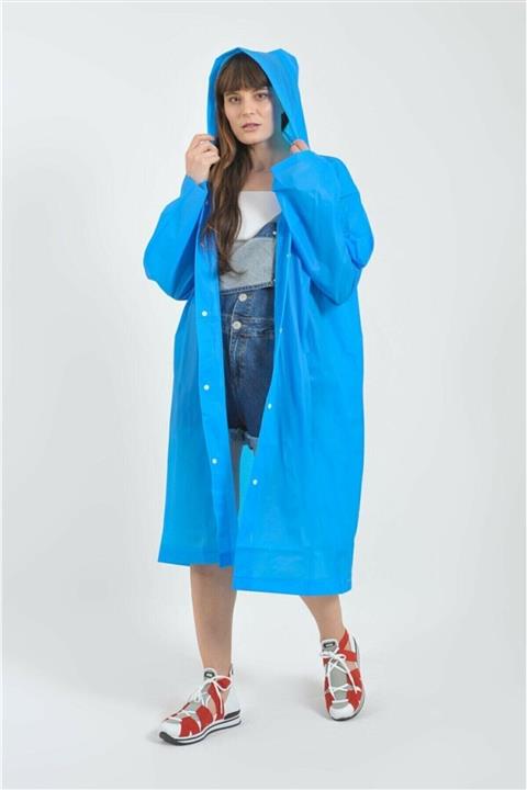 İstocToptan Unisex Mavi Yağmurluk Şeffaf Su Geçirmez Pvc Şık Kıyafetüstü Eva Yağmurluk