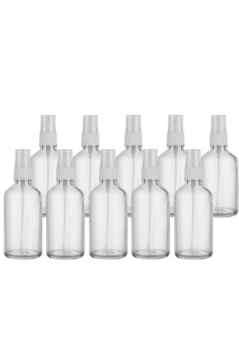 Borox Cam Sprey Şişesi - Beyaz Kapak – Pompalı Cam Fısfıs Şişe - 100 Ml - Kolonya Şişesi-10adet/paket