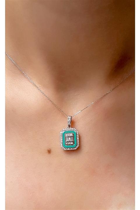 Dialog Diamond Baget Pırlantalı Turkuaz Mineli Kolye Ucu 0,21 Karat