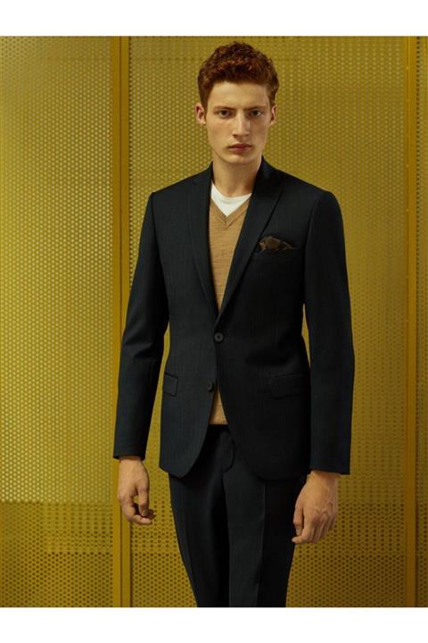 Kip Lacivert Çizgili Dokuma Takım Elbise