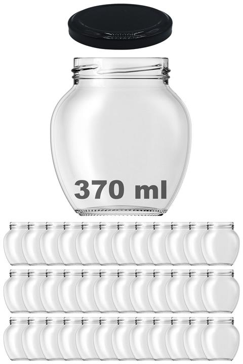 Afracam 370 Ml Metal Siyah Kapaklı Şeffaf Yumurta Cam Kavanoz 36 Adet
