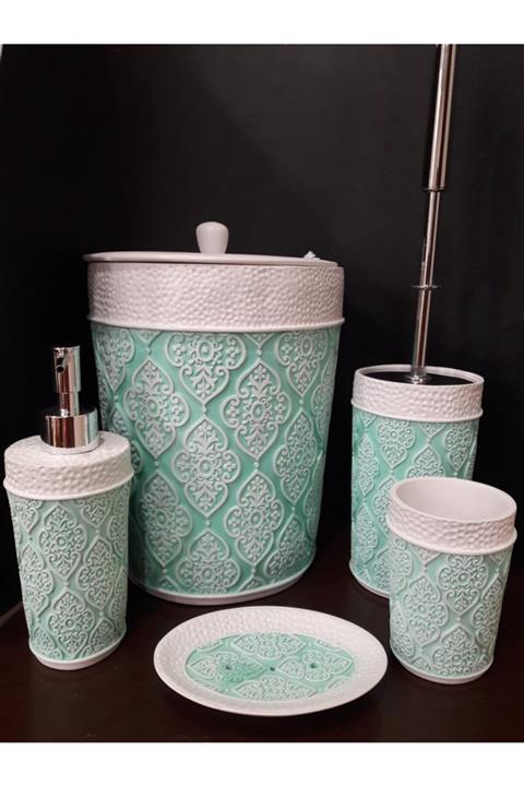 şengül züccaciye Şengülzüccaciye 5 Parça Polyester Banyo Seti