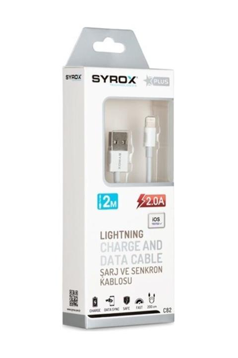 Syrox Iphone Lightning Usb Şarj Ve Data Kablosu 2 Metre 2.0a C82 Beyaz