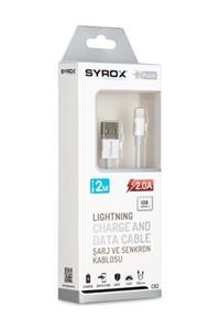 Syrox Iphone Lightning Usb Şarj Ve Data Kablosu 2 Metre 2.0a C82 Beyaz