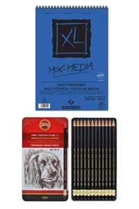 Kohi Noor Toison D`or Profesyonel Dereceli Kalem ve Canson A4 Mix Media Blok Deluxe Sanatsal Set