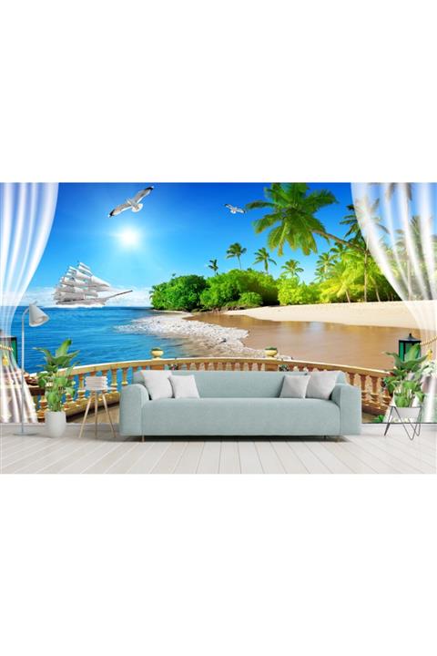 umut gergi tavan Palmiye Manzaralı Tek Parça Duvar Kağıdı