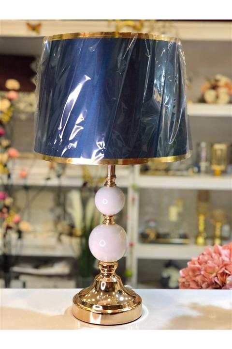 Levn Home Beyaz-lacivert Gold Detaylı Şık Abajur
