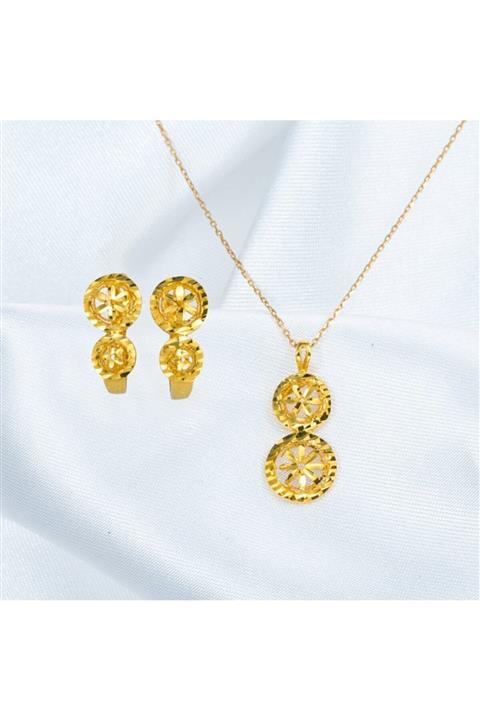 Label Kadın Çiçek 22 Ayar Taşsız 2'li Altın Set