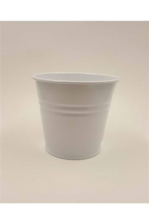 EWs Metal Beyaz Büyük Boy Saksı Kova 14x14 cm