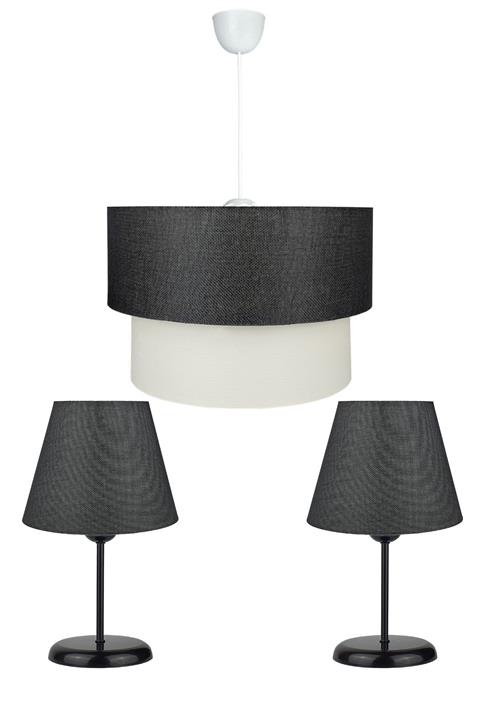 Bysay Üçlü Abajur Avize Seti Siyah Ayak - Siyah - Pasta