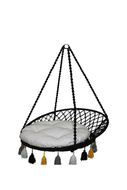 KEYİF SEPETİ Siyah Relaks Renkli Püsküllü Salıncak