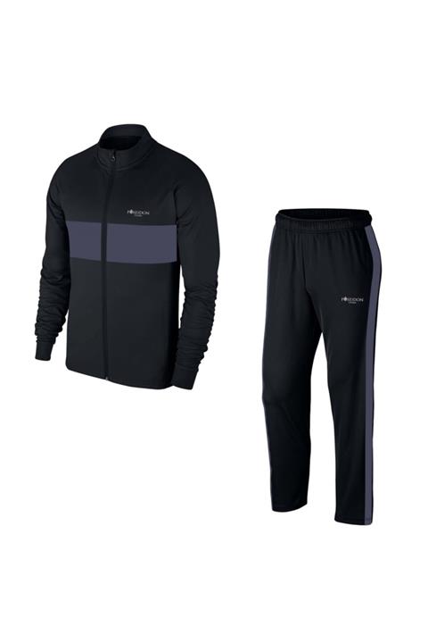 POSEIDONSTORM Erkek Siyah Büyük Beden Günlük Sporcu Eşofman Takımı 4xl-10xl - Füme Ön Detay - M12