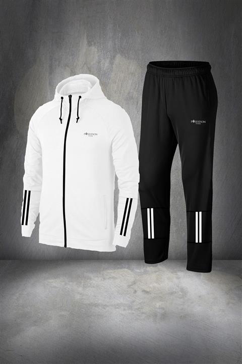 POSEIDONSTORM Büyük Beden Erkek Beyaz Interlok Kumaş Rahat Kesim Günlük Sporcu Antrenman Eşofman Takımı 4xl-10xl