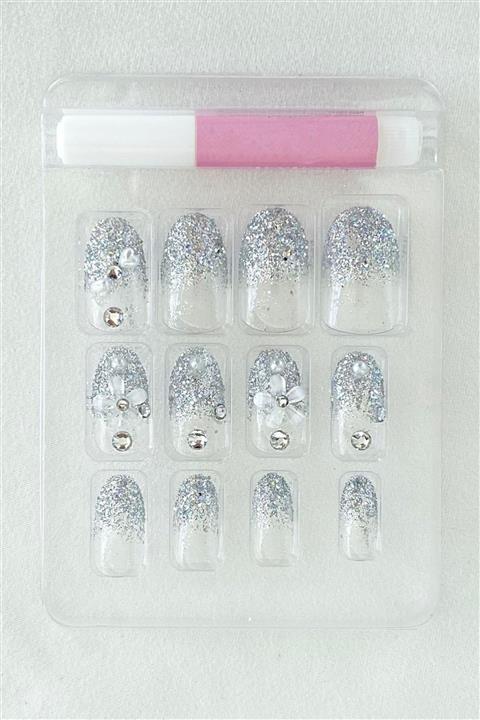 TAKIŞTIR Şeffaf Renk Sim Ve Taş Detaylı Takma Tırnak