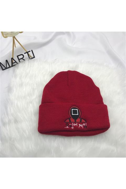 MARTI Squıd Game Kare Yüz Kırmızı Bere