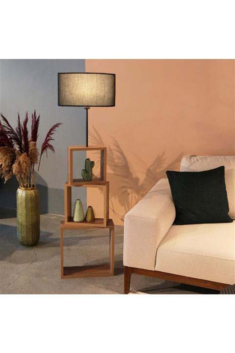 HOMİNG Kumaş Başlıklı Modern Raflı Lambader