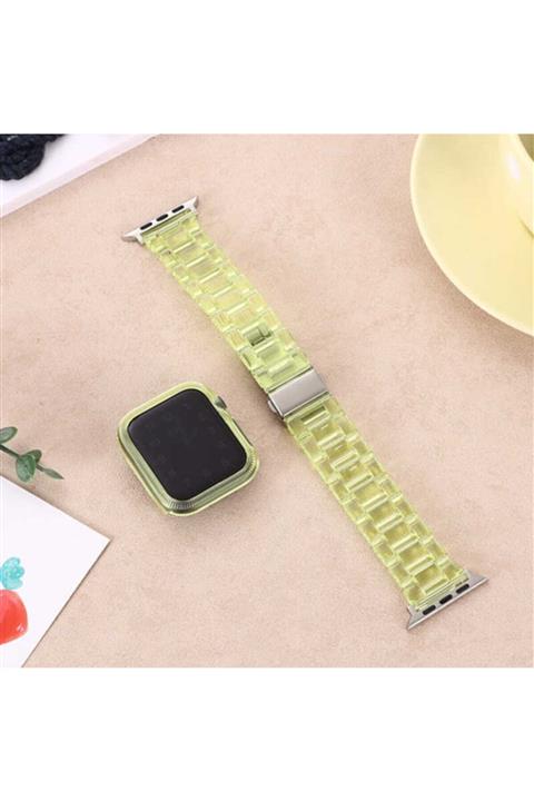 Apple Watch Series 6 40 Mm Sert Plastik Ayarlanabilir Klipsli Kordon Sarı + Popsocket