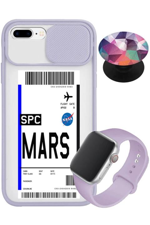 Apple Watch Se 38 Mm Kordon + Iphone 8 Plus Kamera Sürgülü Kılıf + Popsocket