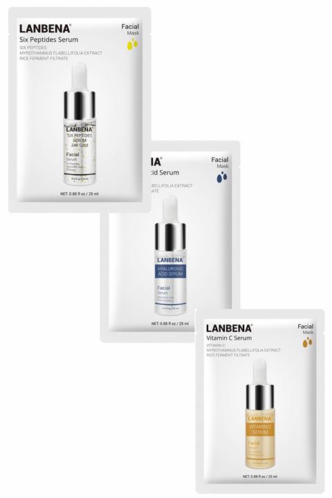 LANBENA Hyaluronic Acid - C Vitamini - Six Peptides Kağıt Yüz Maskesi 25ml 3 Adet