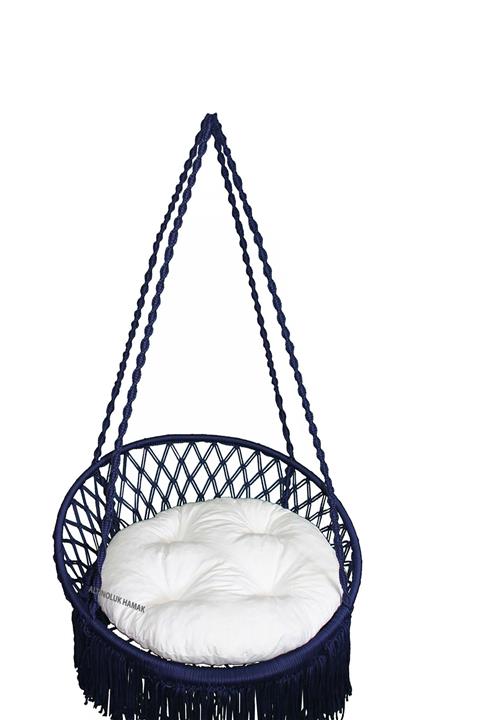 ALTINOLUK HAMAK Püsküllü Relaks Salıncak Lacivert ( Beyaz Minderli )