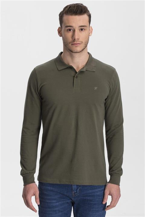hateko Erkek Haki Pamuk Haki Uzun Kollu Polo Yaka Tişört