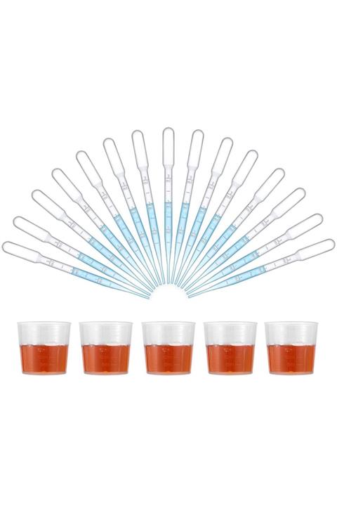 OkulStore Plastik Dereceli Pastör Pipeti 3 Ml X 15 Adet + 5 Numune Kabı