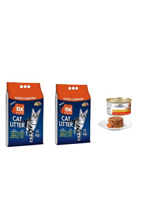 Akkum Marsilya Sabunlu Kedi Kumu Ince 10 kg X 2 Adet + Gourmet Pouch