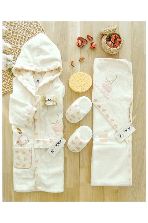 MİNİŞ Kız Bebek Kaplumbağa Desenli  Bornoz Set