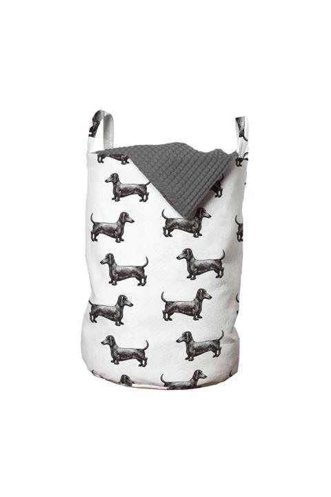 Rengirenk Hayvanlar Çamaşır Sepeti Beyaz Fonda Cins Sosis Köpekler Desenli
