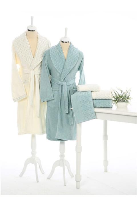 Özdilek Adria Aile Bornoz Seti Krem Mint 6 Parça