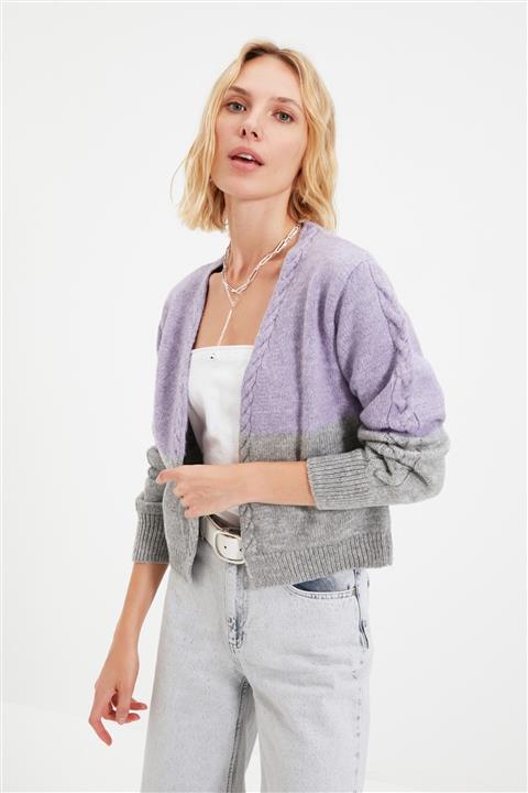 TRENDYOLMİLLA Lila Renk Bloklu Triko Hırka TWOAW22HI0002