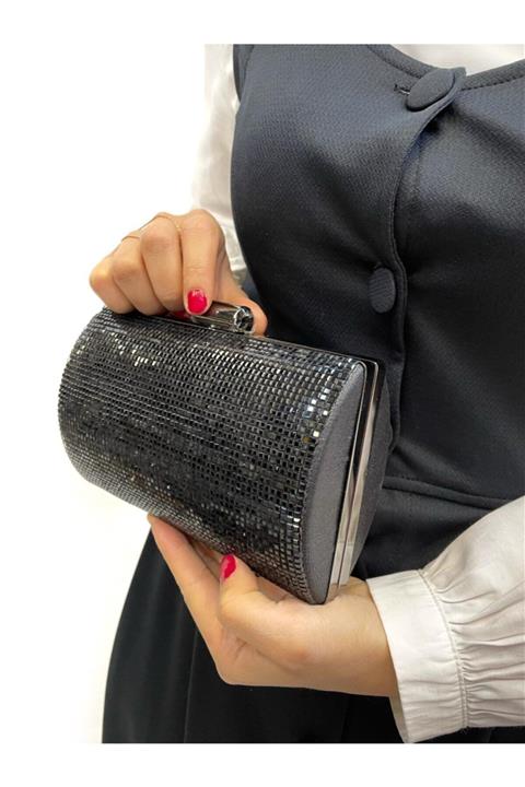 Busrabags Kadın Siyah Taşlı Abiye Çanta