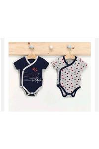 U.S. Polo Assn. Kids Erkek Bebek Lacivert Lisanslı Cute Fishes Kruvaze Kısa Kol Body 2'li