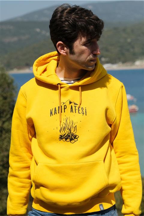 Kf Unisex Sarı Kamp Ateşi Kapüşonlu Sweatshirt