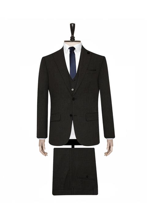 SÜVARİ Yelekli Koyu Gri Slim Fit Takım Elbise