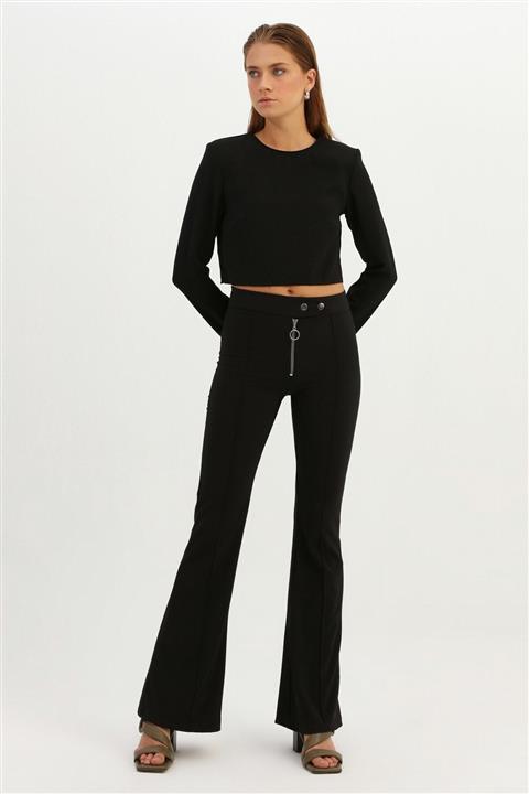 Quzu Ispanyol Paça Aksesuarlı Tayt Siyah