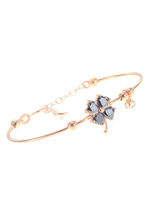 Söğütlü Silver Kadın Rose Renk Gümüş Siyah Taşlı Yonca Bilezik SGTL8648