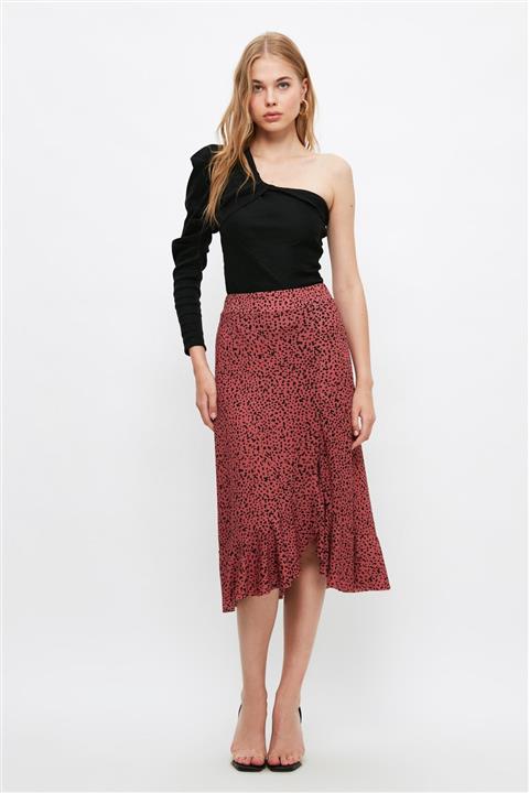 TRENDYOLMİLLA Gül Kurusu Puantiye Desenli Örme Etek TWOSS21ET0029