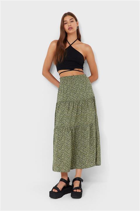 Stradivarius Çiçekli Uzun Etek