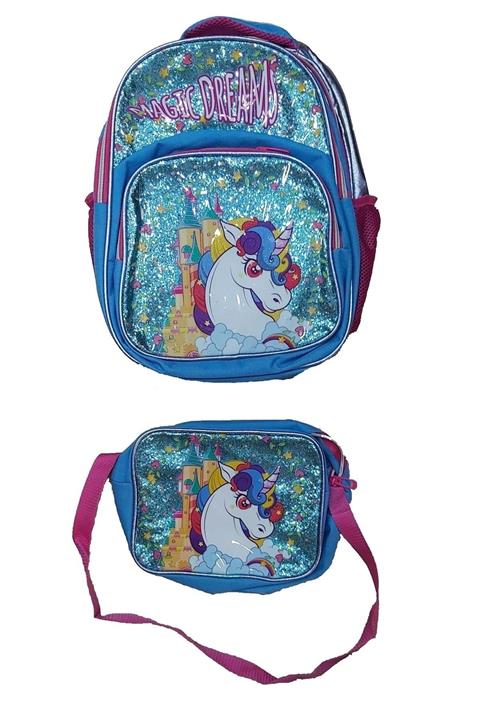GENÇ Unicorn Magic Dreams 3 Gözlü Ilkokul Beslenme Çantalı Takım Mavi 37 X 28 Cm