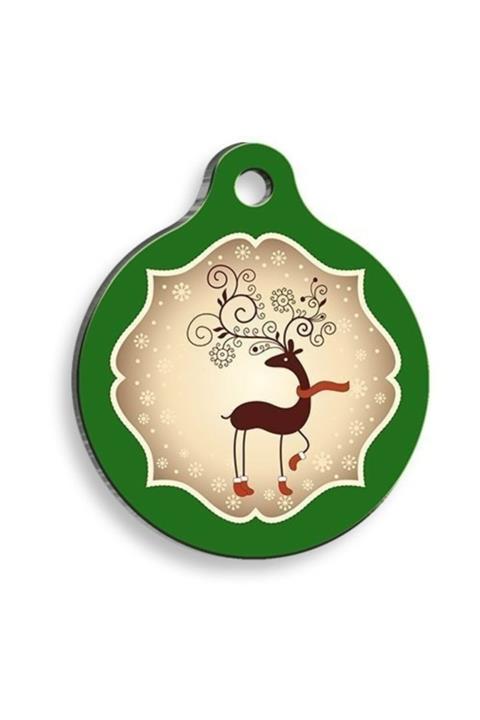 altın pati Christmas Serisi Cartoon Deer Yuvarlak Kedi Ve Köpek Künyesi
